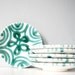 Set of six vintage plates teal dessert plate - ceramic with abstract flower pattern