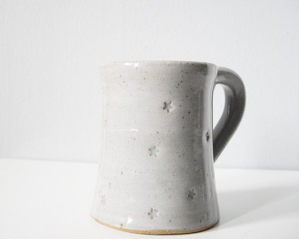 Handmade coffee mug stars grey - pretty ceramic cup - speckled brown clay gray