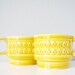 Two vintage cups stacking ceramic raindrop pattern - caramel yellow mugs with rain drops