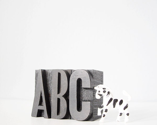 ABC vintage letterpress type wood blocks - home decor nursery baby typography alphabet gift
