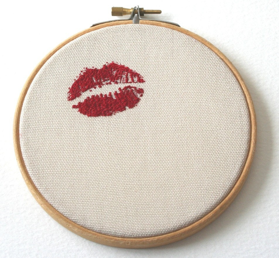 Lipstick Traces Wooden Framed Hand Embroidered Valentine Wall Hanging