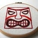 Red Tiki Head Hand Embroidered Wall Decor Hoop Art