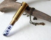 Bullet Necklace, vintage Lucite drop, brass rifle casing, antiqued brass chain, unisex fashion, Father's Day Gift