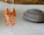 Copper Arrow Earrings, vintage hammered copper plated arrows, stering silver earwires