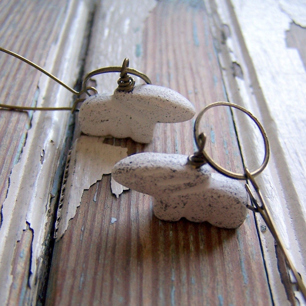 RESERVED for Anastasia White Rabbit Earrings vintage white distressed plastic rabbits