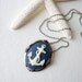 Anchor Necklace - ivory anchor, navy background, cameo, brooch, nautical fashion, summer fashion