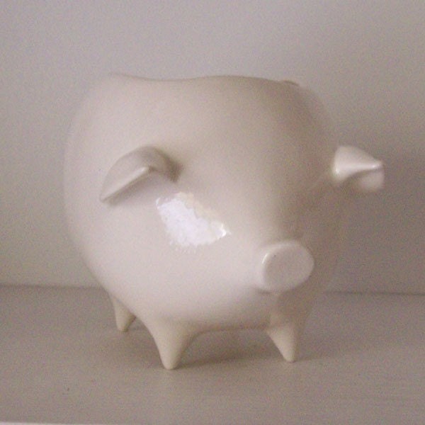 Ceramic Pig Planter Vintage Design in White