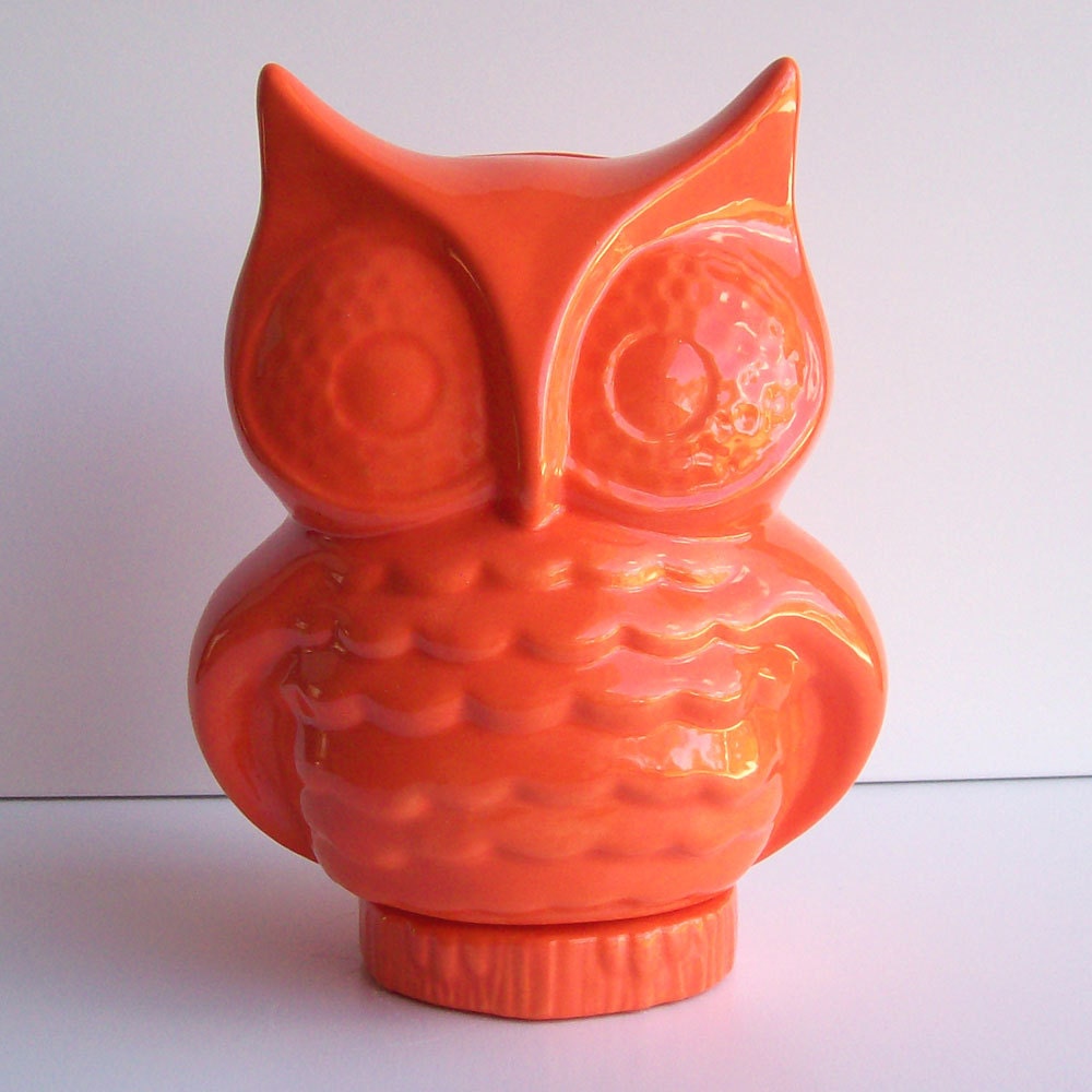 Ceramic Owl Bank Vintage Design Orange