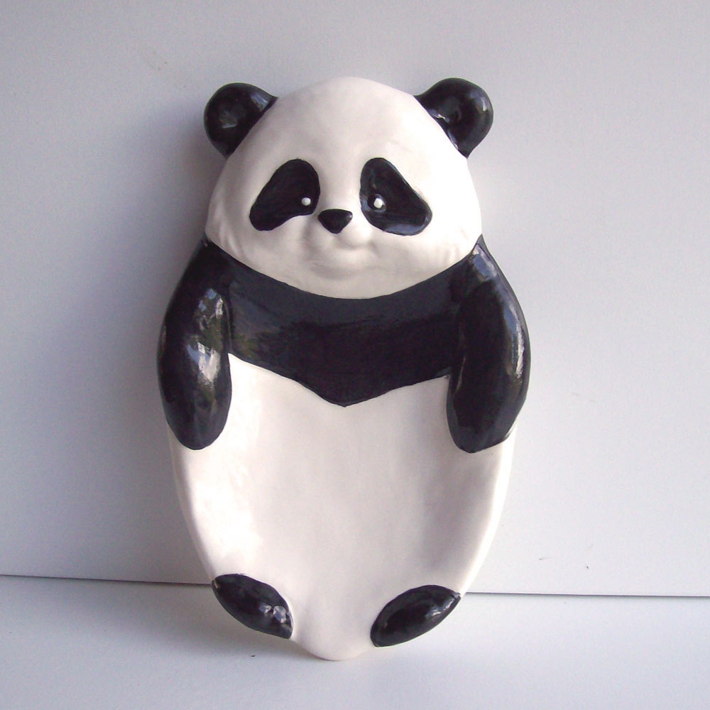 Ceramic Panda Bear Soap Dish Tray / Spoon rest Vintage Design