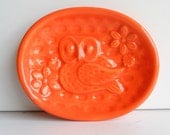 Ceramic Owl Soap Dish Tray in Orange