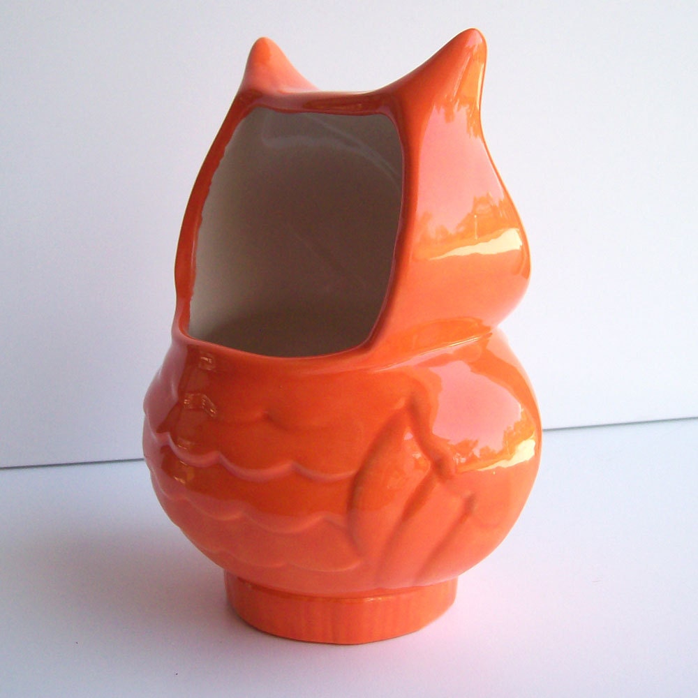 Ceramic Owl Planter Vintage Design Navy Blue