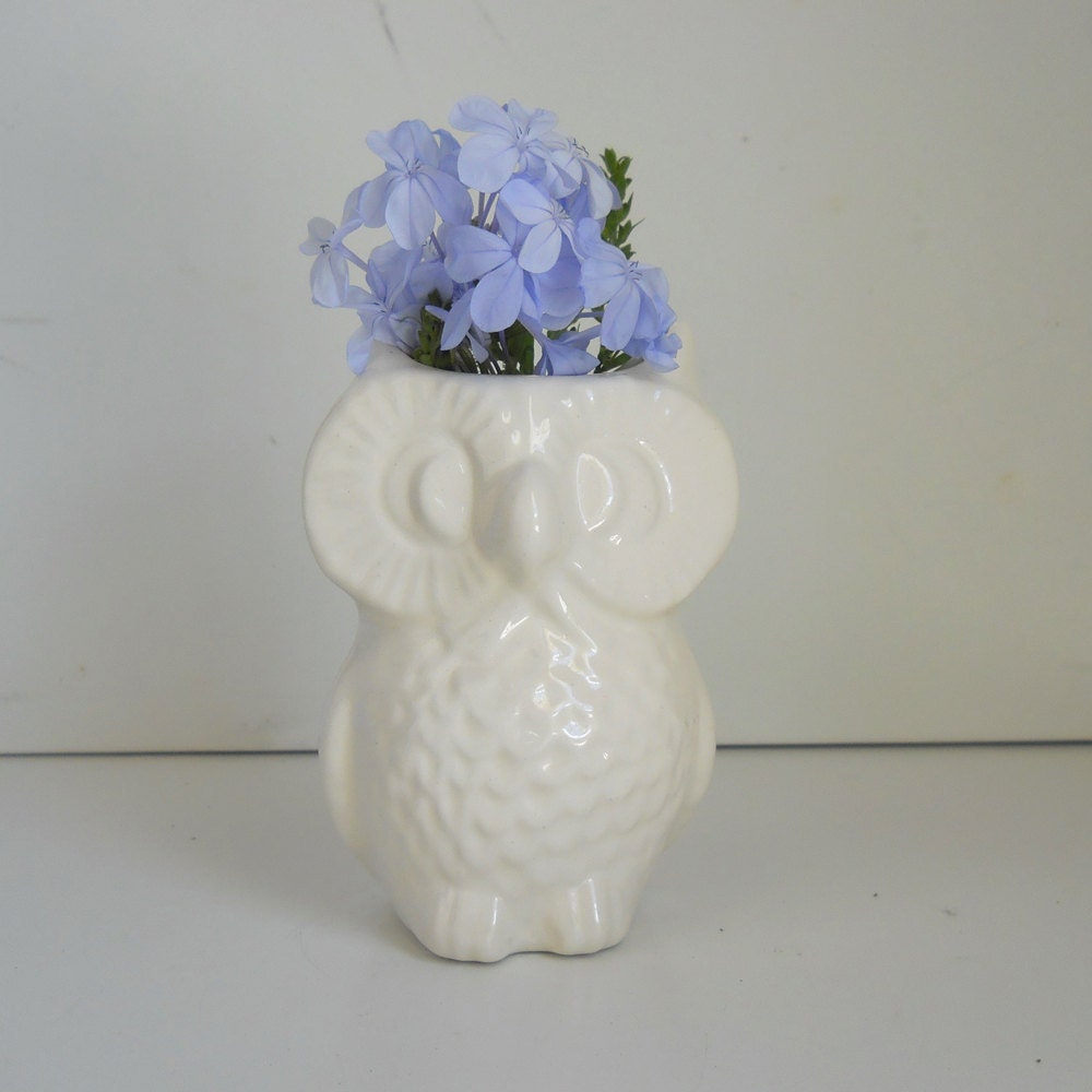 Ceramic Owl Vase Vintage Design in White