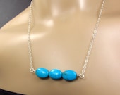 Genuine Turquoise Necklace Simple Blue Trapeze Necklace Sterling Silver Blue Gemstone Necklace Simple Everyday Casual