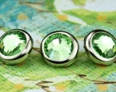 10 Peridot Crystal Hair Snaps - Round Silver Rim Edition -- Made with Swarovski Crystal Element Rhinestones