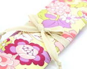 Large Knitting Needle Case Organizer - Gypsy Garden - 30 natural pockets for circular, straight, dpn, or paint brushes