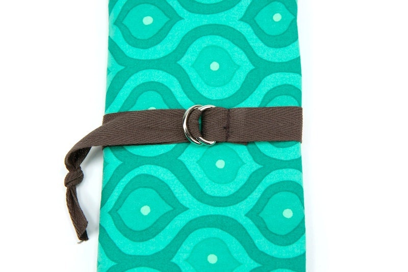 SHORT Knitting Needle Organizer Case - CURVES - 24 brown pockets for circular, double pointed, interchangable or travel