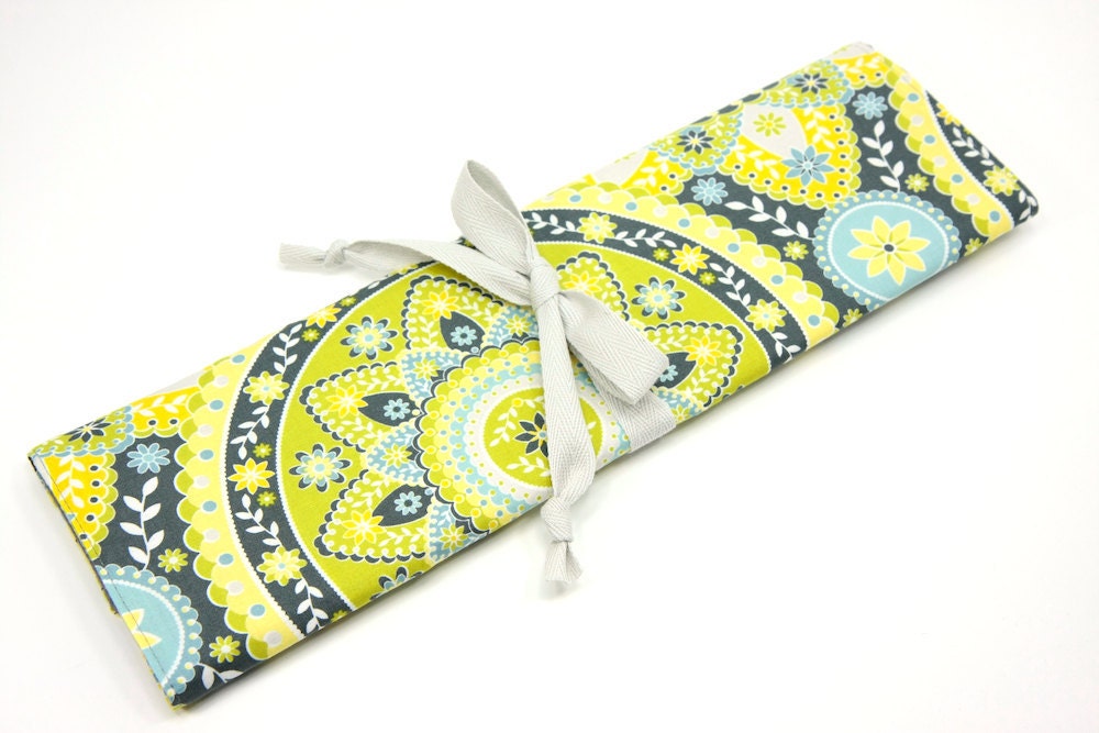 Knitting Needle Case Organizer Large - Intermission - 30 gray pockets for circular, straight, dpn, or paint brushes
