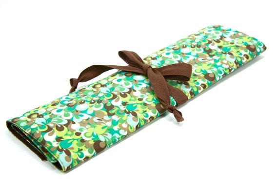 Knitting Needle Case Organizer Large - Emma - 30 brown pockets for circular, straight, dpn, or paint brushes