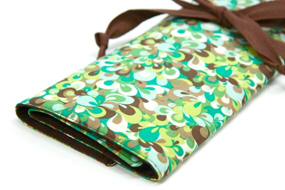 Knitting Needle Case Organizer Large - Emma - 30 brown pockets for circular, straight, dpn, or paint brushes