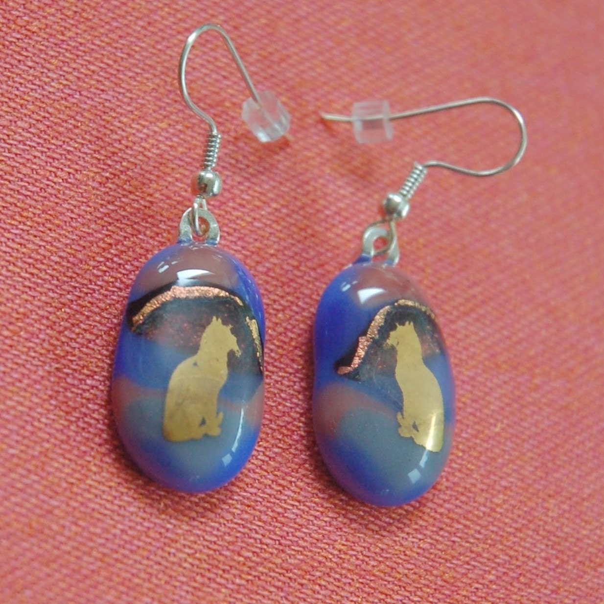 Cat Glass Earrings 22k Gold Dichroic Glass