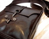 Brown Soft Leather Steampunk Messenger with Antique Key - Espresso - MADE TO ORDER