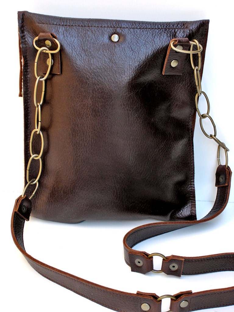 Brown Leather Boho Messenger Bag with Crochet Doily and Antique Key - Medium One Of A Kind - MADE TO ORDER