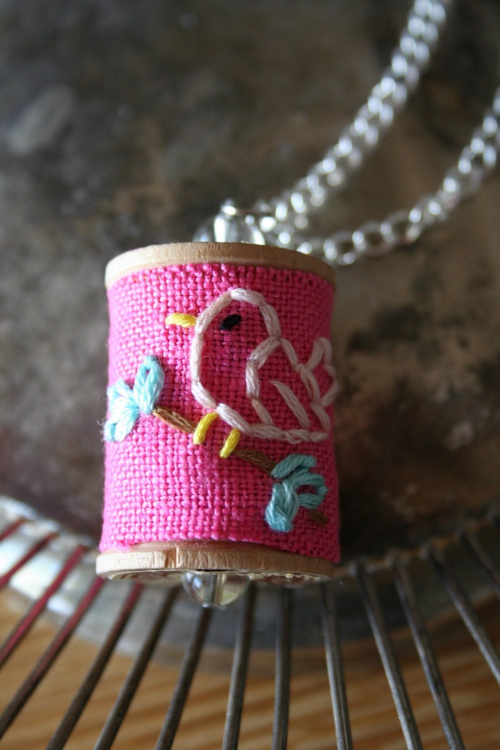 Stitched Vintage Spool Necklace - Chirp - SALE