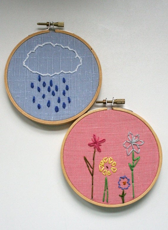 Hand Embroidery Hoops - April Showers Bring May Flowers (Set of 2)