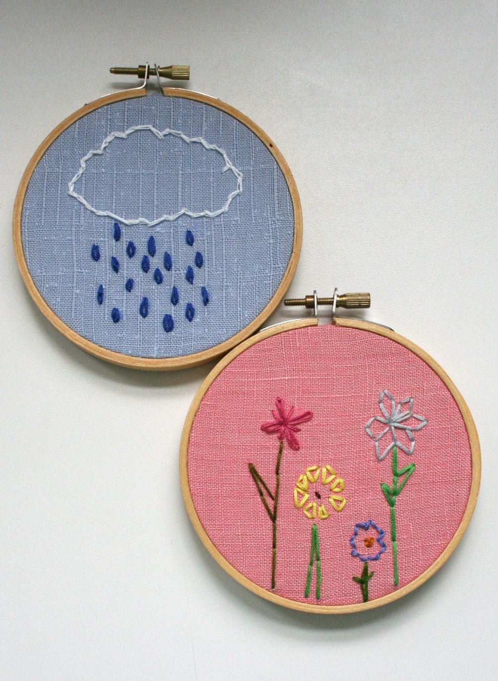 Hand Embroidery Hoops - April Showers Bring May Flowers (Set of 2)