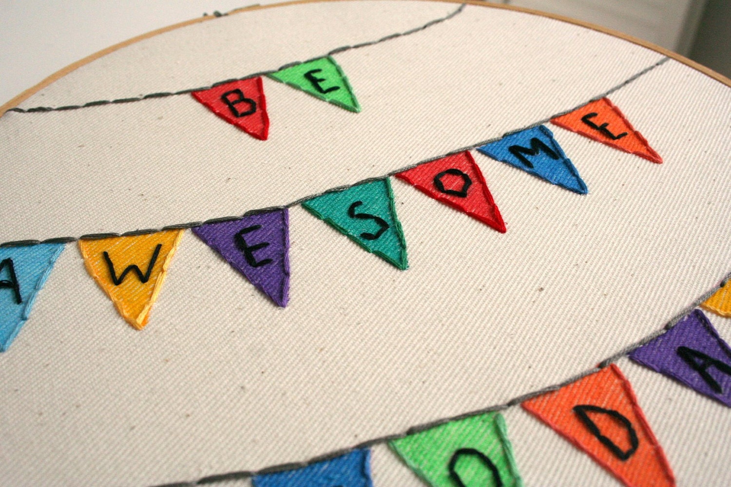 Hand Embroidery Hoop- Be Awesome Today - Personalized Stitched Pennant Banner