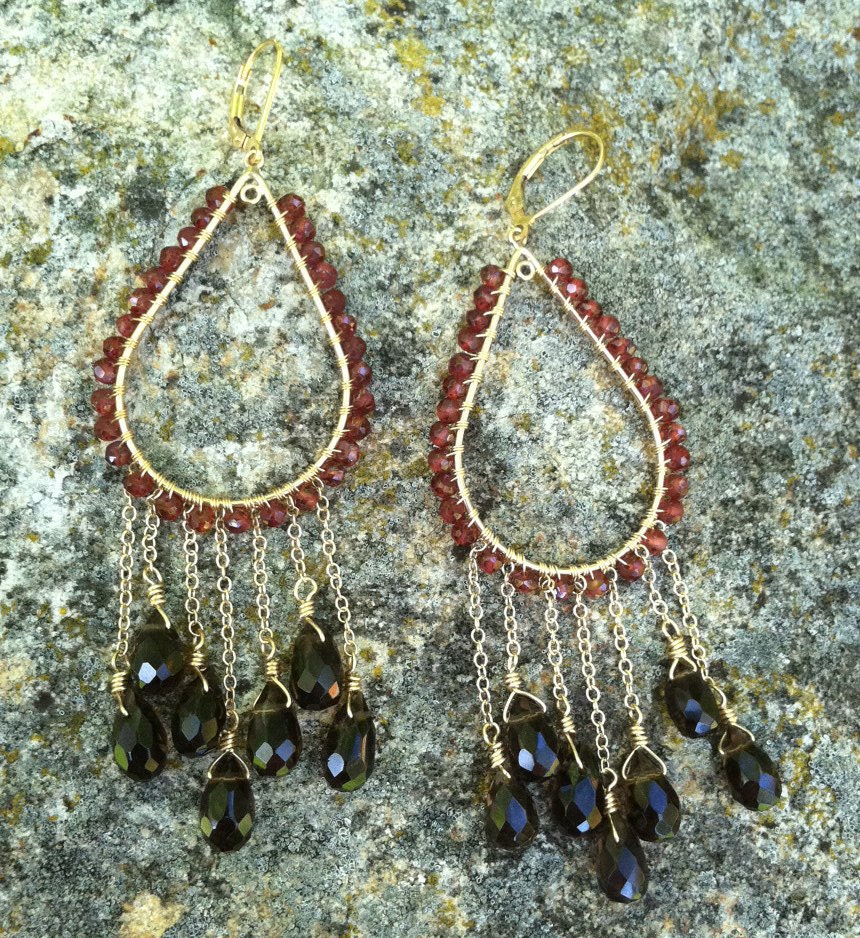 Garnet and Topaz chandelier earrings