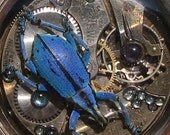 KAFKA CLOCK Steampunk Beetle Necklace with GENUINE Weevil Blue Topaz Iolite and Victorian Clockwork Pocket Watch by Nouveau Motley