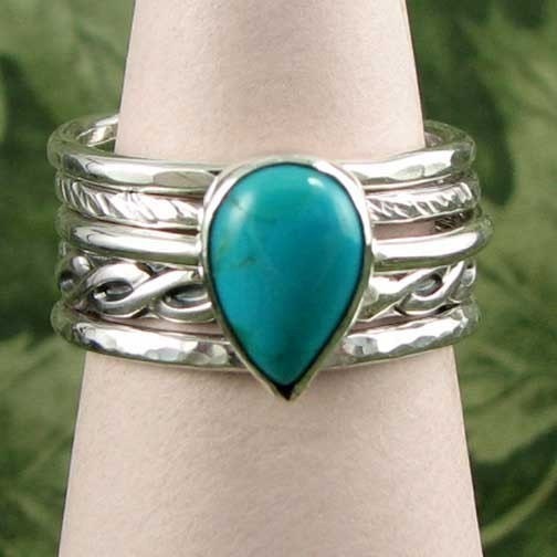 Turquoise Stack Rings - sterling silver 5 rings in all