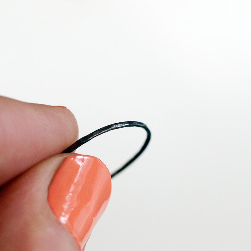 Oxidized Sterling Silver Ring Stacking Jewelry Hammered Black Band Gunmetal Slim Thin