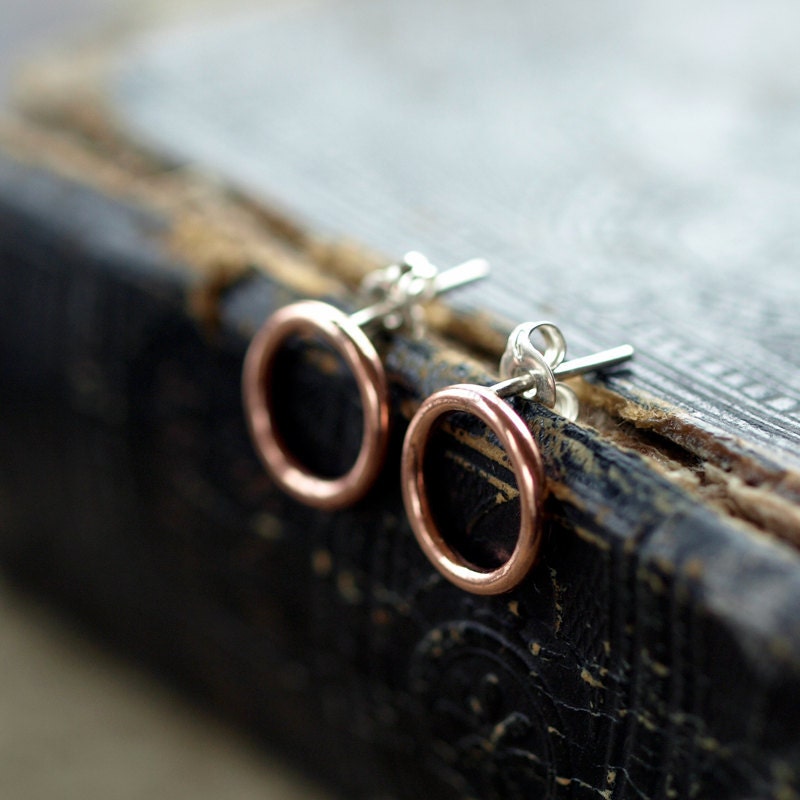 Copper Open Circle Earrings Modern Metal Handmade Jewelry