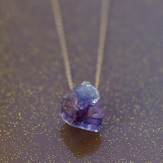 Raw Amethyst and Gold Necklace Rough Gemstone Crystal Handmade Jewelry