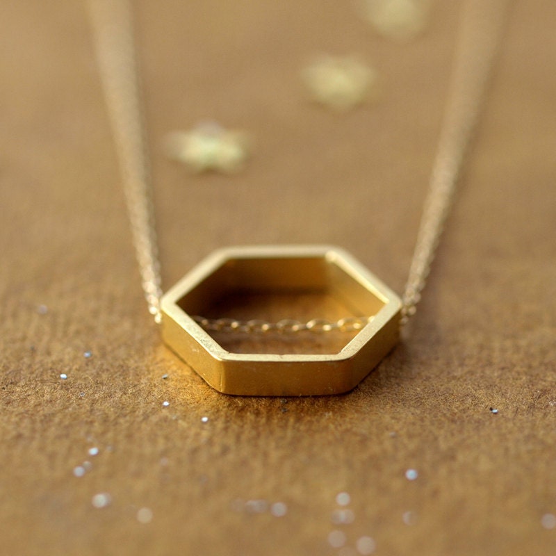 Golden Geometry Necklace Gold Hexagon Jewelry