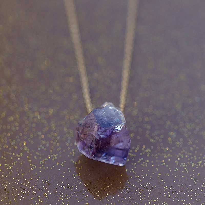 Raw Amethyst and Gold Necklace Rough Gemstone Crystal Handmade Jewelry
