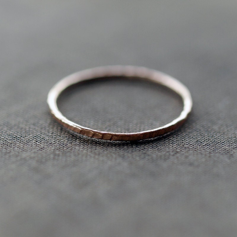 14k Rose Gold Ring Hammered Band Slim Stacking Jewelry Recycled Gold Ethical Elegant Simple Handmade