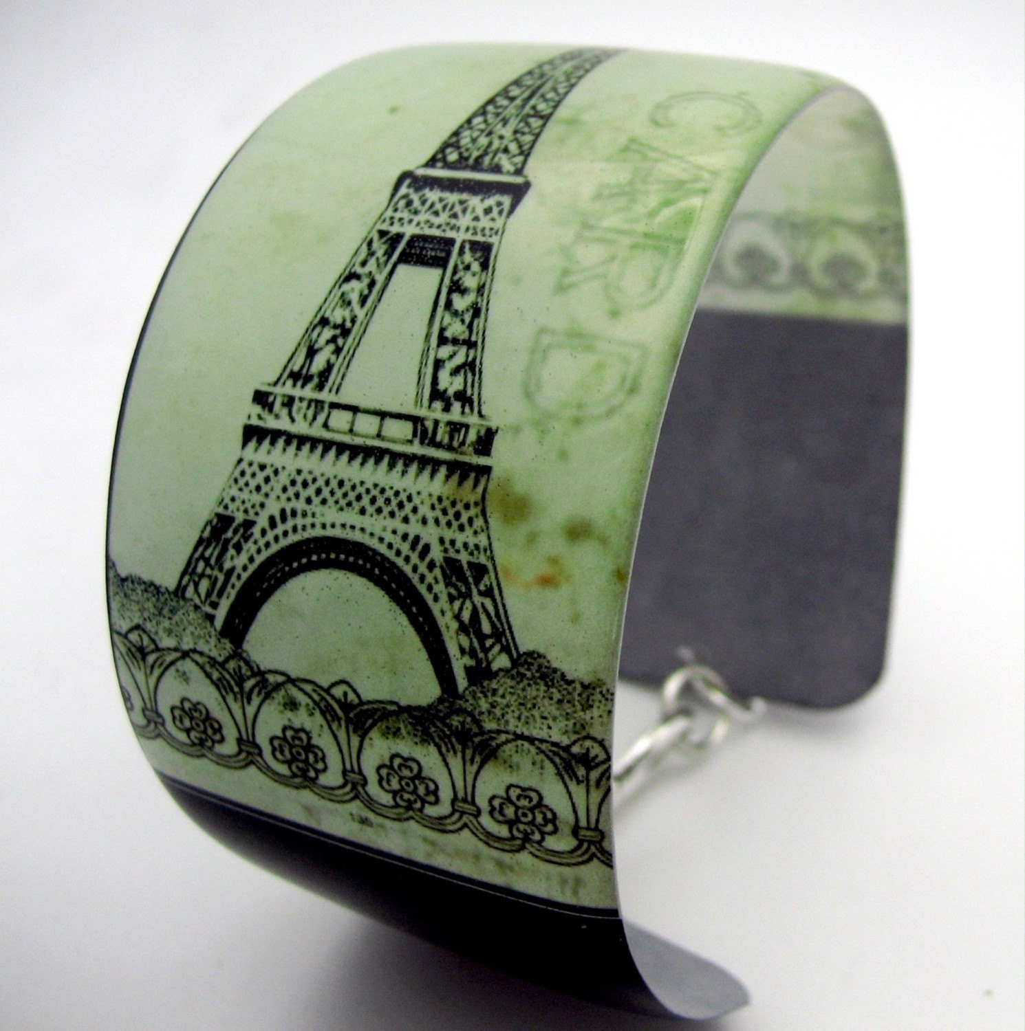 Resin art cuff bangle bracelet - Eiffel Tower Paris France vintage postcard