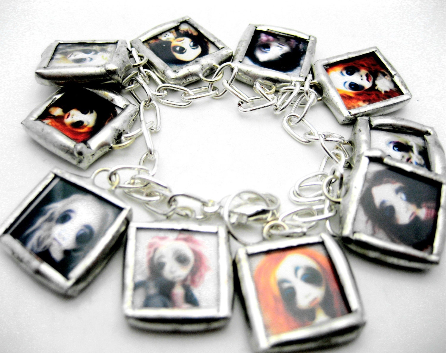 Custom glass photo art charm cha cha bracelet reversible with images from LoopyBoopy artist Colleen Downs