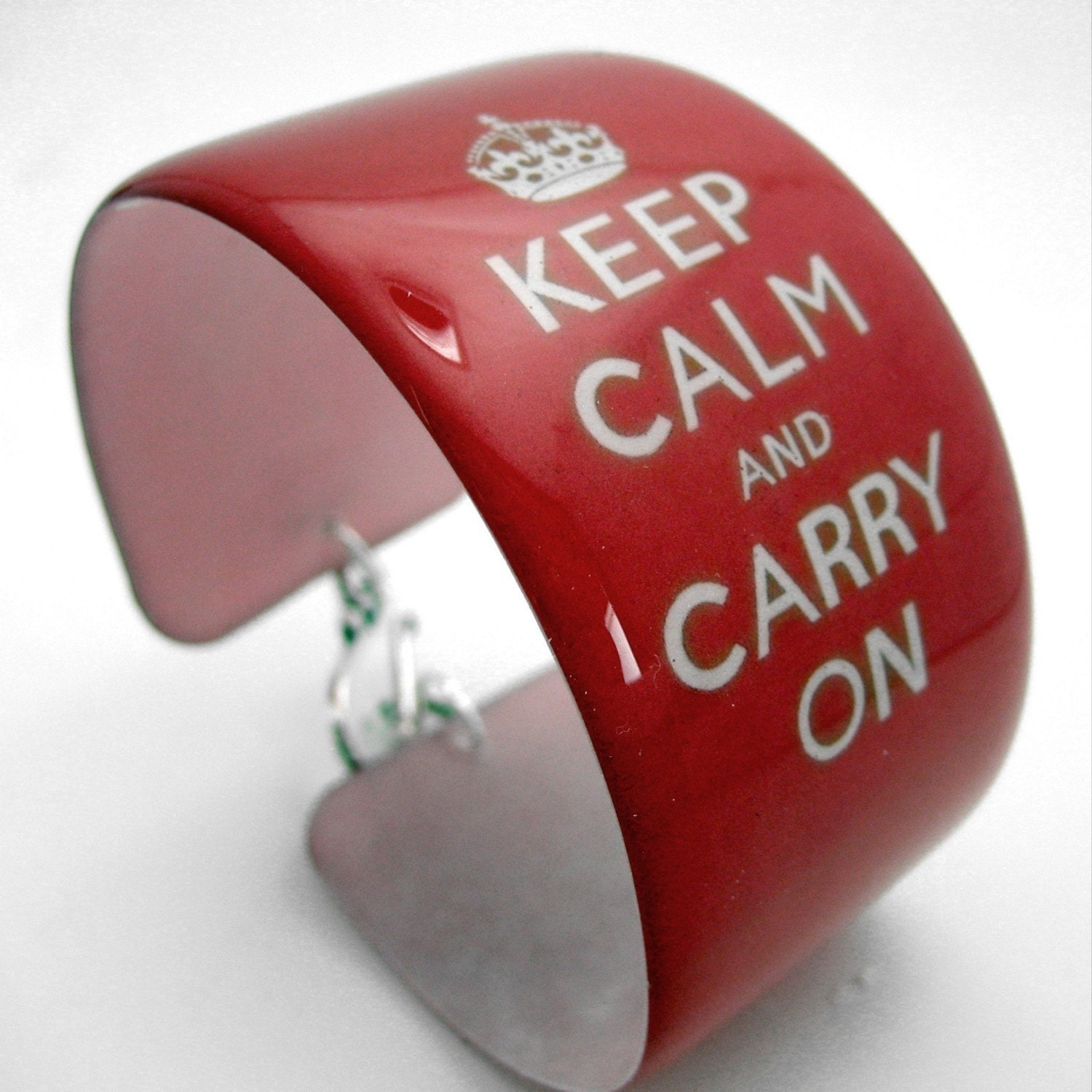Resin art cuff bangle bracelet - Keep Calm and Carry On in red