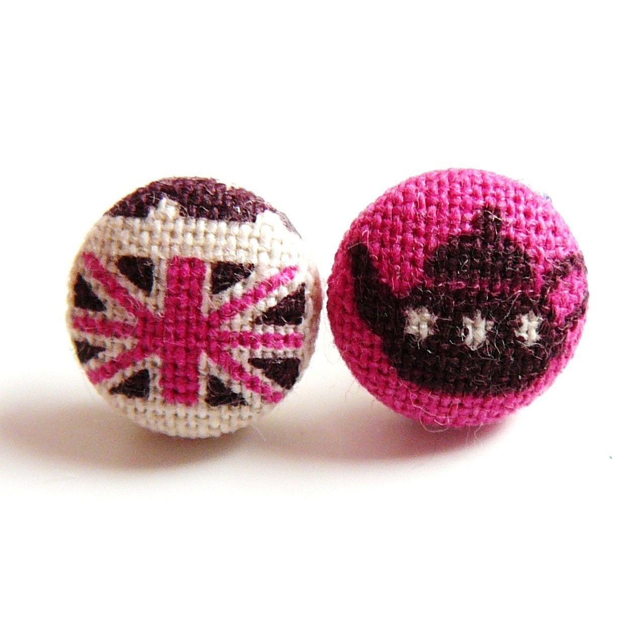 British tea union jack stud earrings pink