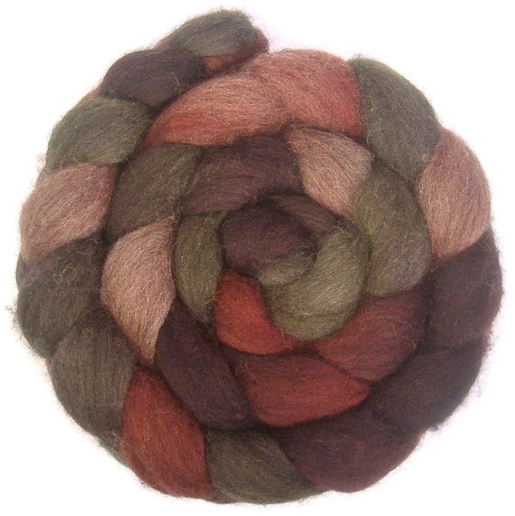 Handpainted Dark BFL Wool Roving - 4 oz. PAPER ROSES - Spinning Fiber