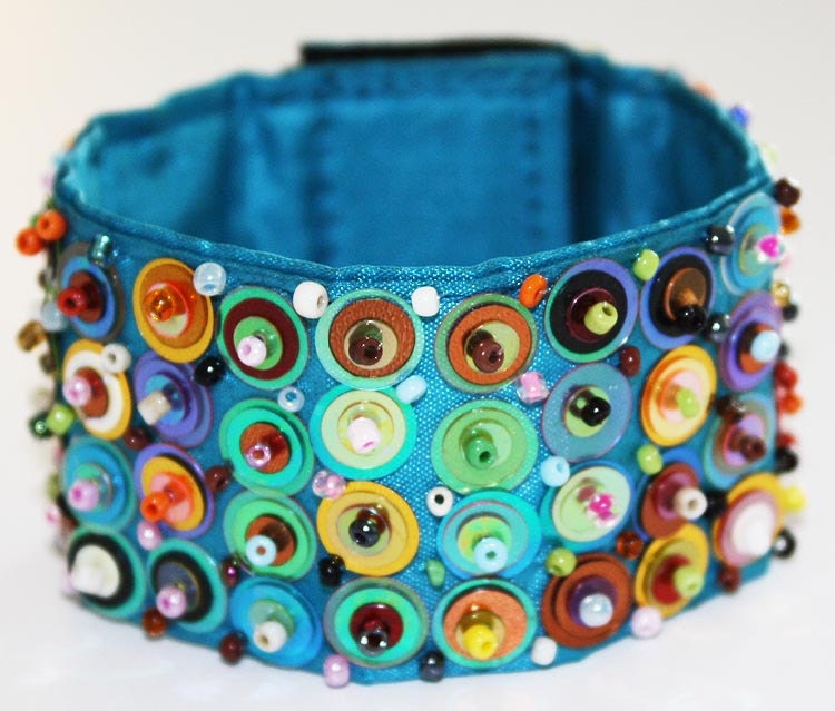 Mexican Embroidered Huichol Beaded Cuff Bracelet