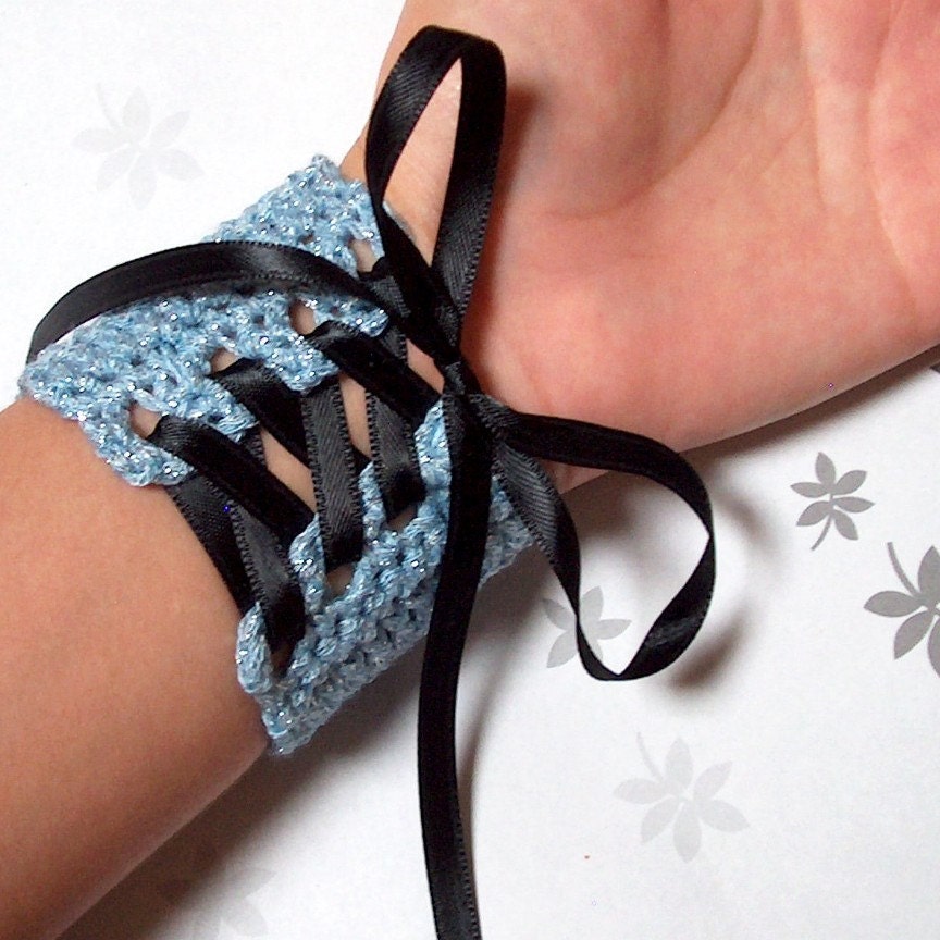 Wrist Cuff - Blue with Black Ribbon - Medium
