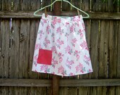 Linen Half Apron Upcycled Tablecloth Red Roses