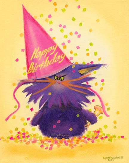 Birthday Cranky Cat - 4 Note Cards