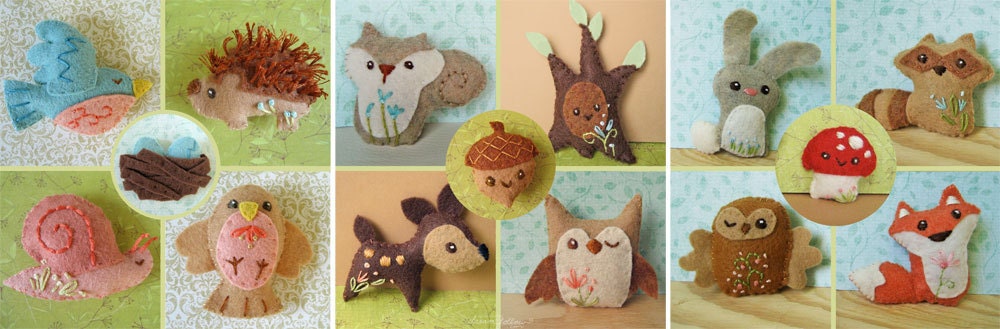 Mini Felt Woodland Creatures plush PDF pattern SET 3