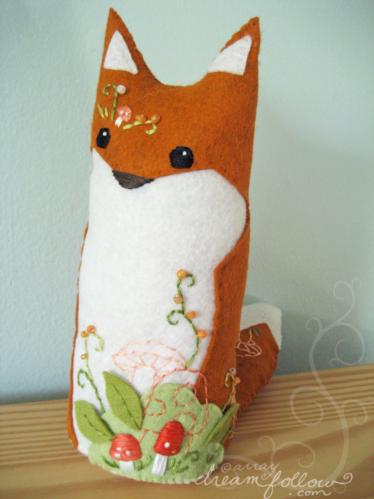 Goldenrod One of a Kind embroidered Fox Plush